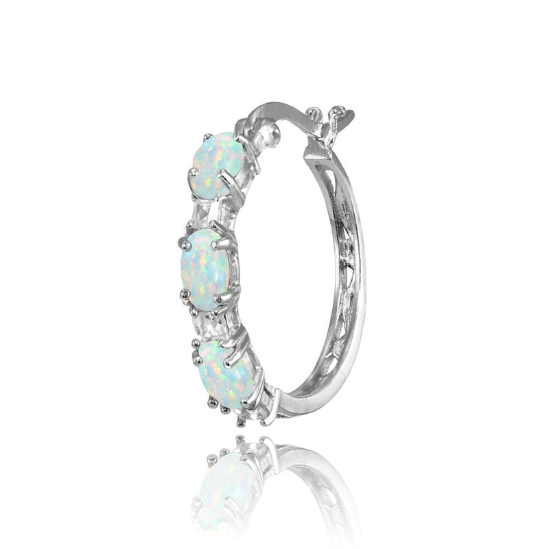 B. BRILLIANT Opal Earrings for Women Sterling Silver Hoops Princess-cut White Topaz & Oval Synthetic White Hoop Earring for Bridesmaids Fashion Trendy - Image 5